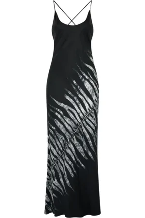 Roberto Cavalli Femme, Robes, Noir, Taille: 40 FR Robe Longue en Soie Imprimée Tigresse Blanche