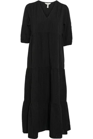 Part Two Femme, Robes, Noir, Taille: 34 FR Robe noire avec volants et décolleté en V
