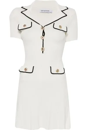 Self-Portrait Femme, Robes, Blanc, Taille: 42 FR Mini-robe blanche en maille côtelée de viscose