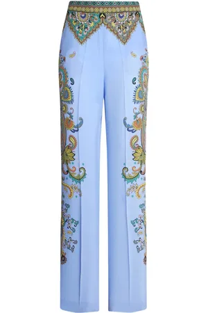 Etro Femme, Pantalons, Bleu, Taille: 42 FR Pantalon en soie à motif floral