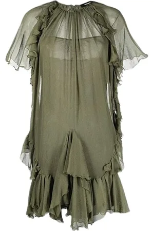 Dsquared2 Femme, Robes, Vert, Taille: 36 FR Robe Longue Superposée Transparente en Soie Vert Sauge