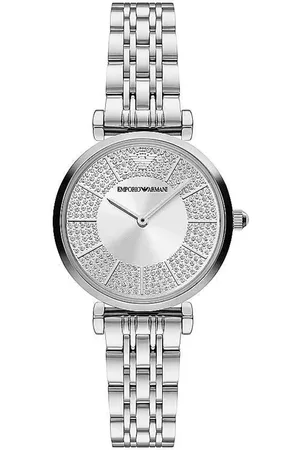 Emporio Armani Femme, Accessoires, Multicolore, Taille: ONE Size Montre Quartz Argentée en Acier avec Pierres