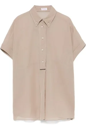 Brunello Cucinelli Femme, Blouses et Chemises, , Taille: 38 FR Chemise Boutonnée Marron Sable