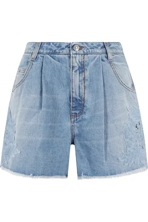 ERMANNO SCERVINO Femme, Shorts, Bleu, Taille: 36 FR Shorts Bleus à Taille Haute avec Inserts en Macramé