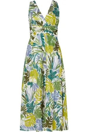 Liu Jo Femme, Robes, Vert, Taille: 38 FR Robe Midi Sans Manches à Imprimé Botanique