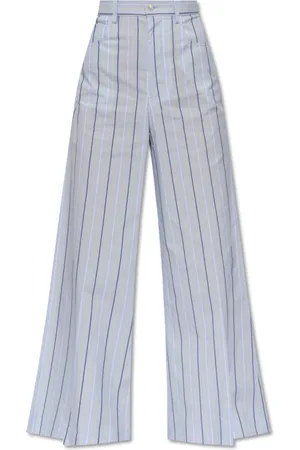 Marni Femme, Pantalons, Bleu, Taille: 36 FR Pantalon Rayé en Popeline de Coton