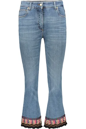 Etro Femme, Jeans, Bleu, Taille: W27 Jean Évasé à Ourlet Effiloché et Broderies