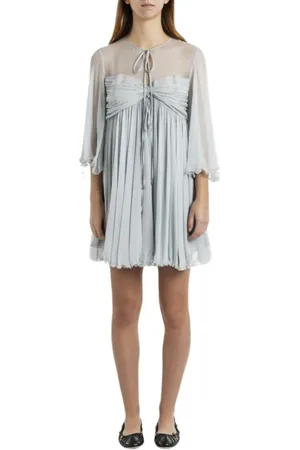 Chloé Femme, Robes, Gris, Taille: 40 FR Mini-robe en soie à bords plissés