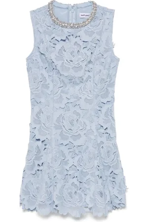 Self-Portrait Femme, Robes, Bleu, Taille: 38 FR Robe Maxi Bleue en Dentelle de Sequins Perlés