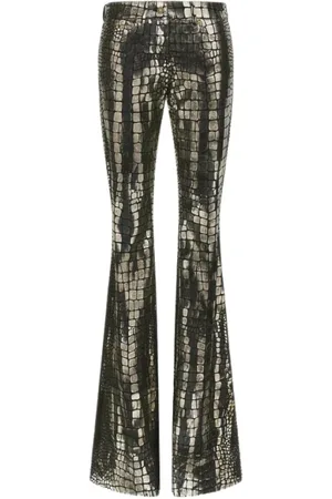 Roberto Cavalli Femme, Pantalons, Gris, Taille: 38 FR Pantalon Effet Crocodile Argent Femme