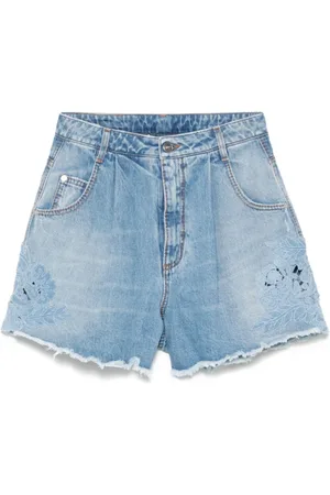 ERMANNO SCERVINO Femme, Shorts, Bleu, Taille: 36 FR Short en Denim Bleu avec Broderie Florale