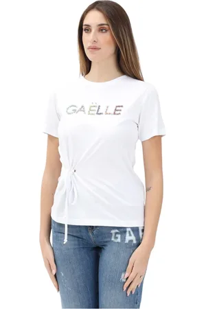 GAËLLE Femme, Tops, Blanc, Taille: 36 FR T-shirt blanc avec logo multicolore en strass