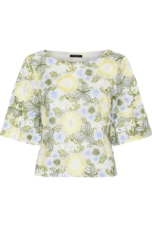 Bruuns Bazaar Femme, Tops, Multicolore, Taille: 38 FR Chemisier à encolure bateau et broderies florales