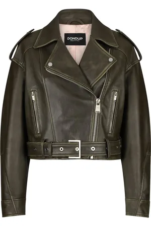 Dondup Femme, Vestes, Vert, Taille: 42 FR Veste Biker en Cuir Kaki Ss25