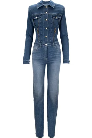 Elisabetta Franchi Femme, Combinaisons et Ensembles, Bleu, Taille: 36 FR Combinaison en denim avec bouton et fermeture éclair