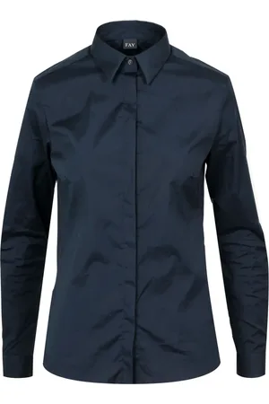 FAY Femme, Blouses et Chemises, Bleu, Taille: 38 FR Chemise Popeline Stretch Manches Longues