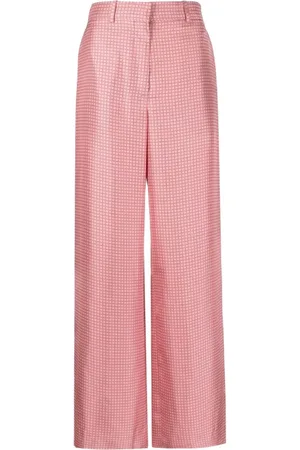 Lanvin Femme, Pantalons, Rose, Taille: 38 FR Pantalon Large en Soie à Imprimé Géométrique