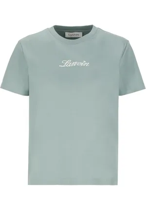 Lanvin Femme, Tops, Vert, Taille: 42 FR T-shirt Vert en Coton avec Logo Brodé
