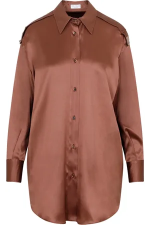 Brunello Cucinelli Femme, Blouses et Chemises, Brun, Taille: 40 FR Chemise en soie