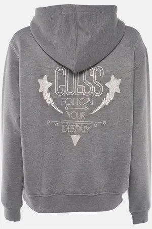 Guess Homme, Sweatshirts et sweats à capuche, Gris, Taille: M Sweat à Capuche Côtelé Brillant