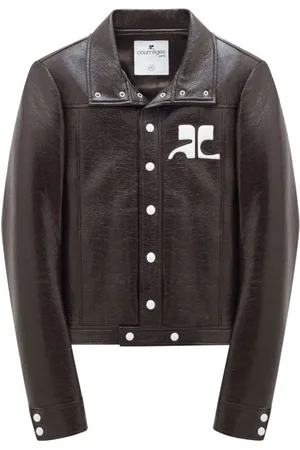 Courrèges Homme, Vestes, Brun, Taille: 2XL Veste à Écusson Logo en Similicuir