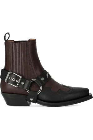 Ganni Femme, Chaussures, Brun, Taille: 37 EU Bottine Texan Chelsea Marron et Noir