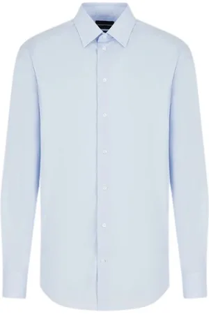 Emporio Armani Homme, Chemises, Bleu, Taille: 7XL Chemise Popeline Col Italien