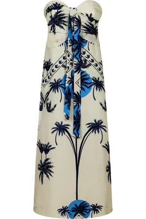 RAQUEL DINIZ Femme, Robes, , Taille: 38 FR Robe en Lin et Soie Décolleté Coeur Smocked