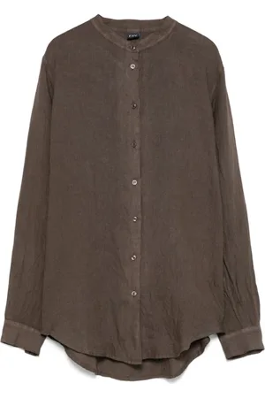 FAY Femme, Blouses et Chemises, Brun, Taille: 36 FR Chemise marron boutonnée avec ourlet plissé