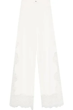 ERMANNO SCERVINO Femme, Pantalons, Blanc, Taille: 38 FR Pantalon Blanc à Taille Élastique et Broderies Florales
