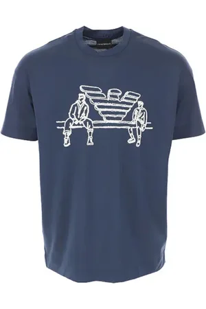 Emporio Armani Homme, Tops, Bleu, Taille: S T-shirt Manches Courtes avec Maxi Logo Brodé