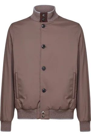 FEDELI Homme, Vestes, Brun, Taille: XL Blouson Bomber en Tissu Technique avec Boutons Contrastés