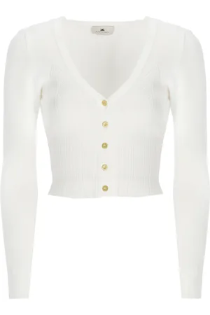 Elisabetta Franchi Femme, Pulls, , Taille: 38 FR Cardigan Ivoire à Col en V