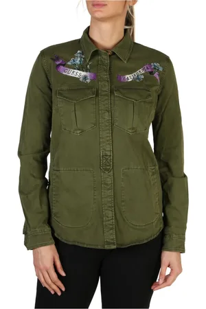Guess Femme, Vestes, Vert, Taille: 36 FR Veste Boutonnée avec Logo