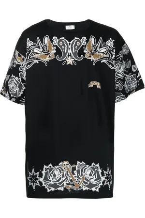Etro Homme, Tops, Noir, Taille: M T-Shirt en Jersey avec Imprimé Tatouage