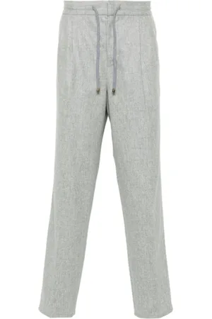 Brunello Cucinelli Homme, Pantalons, Gris, Taille: L Pantalon Gris Clair en Laine avec Cordon de Serrage