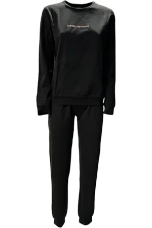 Emporio Armani Femme, Sport, Noir, Taille: 40 FR Ensemble de Pyjama en Coton Noir avec Logo Lettré