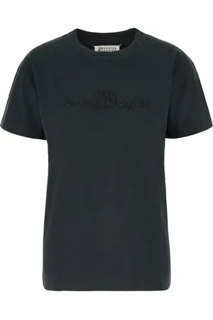 Maison Margiela Femme, Tops, Noir, Taille: 38 FR T-shirt ras du cou avec logo brodé