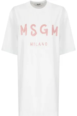 Msgm Femme, Robes, Blanc, Taille: 36 FR Robe Blanche en Coton avec Logo