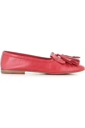 HENDERSON BARACCO Femme, Chaussures, Rouge, Taille: 38 EU Mocassins en cuir rouge corail à franges