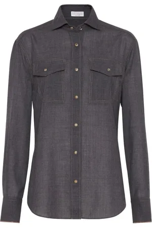 Brunello Cucinelli Femme, Blouses et Chemises, Gris, Taille: 36 FR Chemise en Organza de Laine