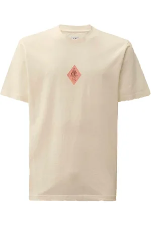 C.P. Company Homme, Tops, Blanc, Taille: XL T-shirt Logo Marin avec Col Ras du Cou Côtelé