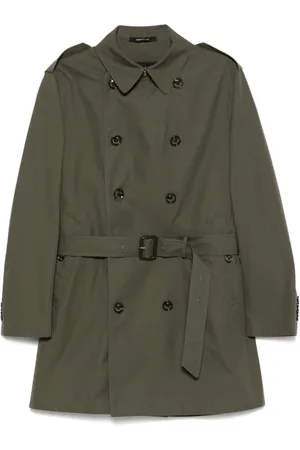 MONTECORE Homme, Manteaux, Vert, Taille: XL Imperméable vert olive à double boutonnage