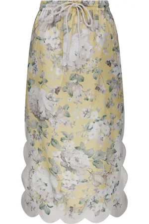 ZIMMERMANN Femme, Jupes, Multicolore, Taille: 40 FR Jupe Midi à Fleurs et Volants
