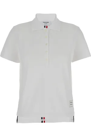 Thom Browne Femme, Tops, Blanc, Taille: 36 FR Polo Coupe Décontractée avec Bande RWB