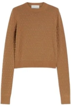 Sportmax Femme, Pulls, Brun, Taille: 36 FR Pull en Laine et Cachemire Orné de Clous