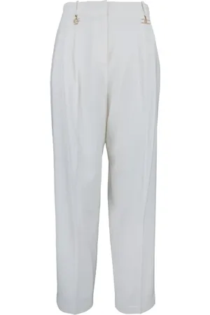 Elisabetta Franchi Femme, Pantalons, Blanc, Taille: 40 FR Pantalon à Fermeture Éclair et Breloque Dorée