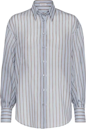 Brunello Cucinelli Femme, Blouses et Chemises, Bleu, Taille: 42 FR Chemise à Rayures Bleu Clair