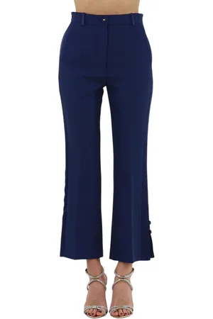 Elisabetta Franchi Femme, Pantalons, Bleu, Taille: 38 FR Pantalon de smoking en crêpe avec bandes satinées
