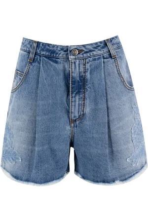 ERMANNO SCERVINO Femme, Shorts, Bleu, Taille: 38 FR Short en jean taille haute avec appliqués floraux